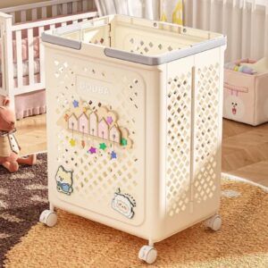 Canasto Plegable Con Asas + Rueda Beige Grande (3062)